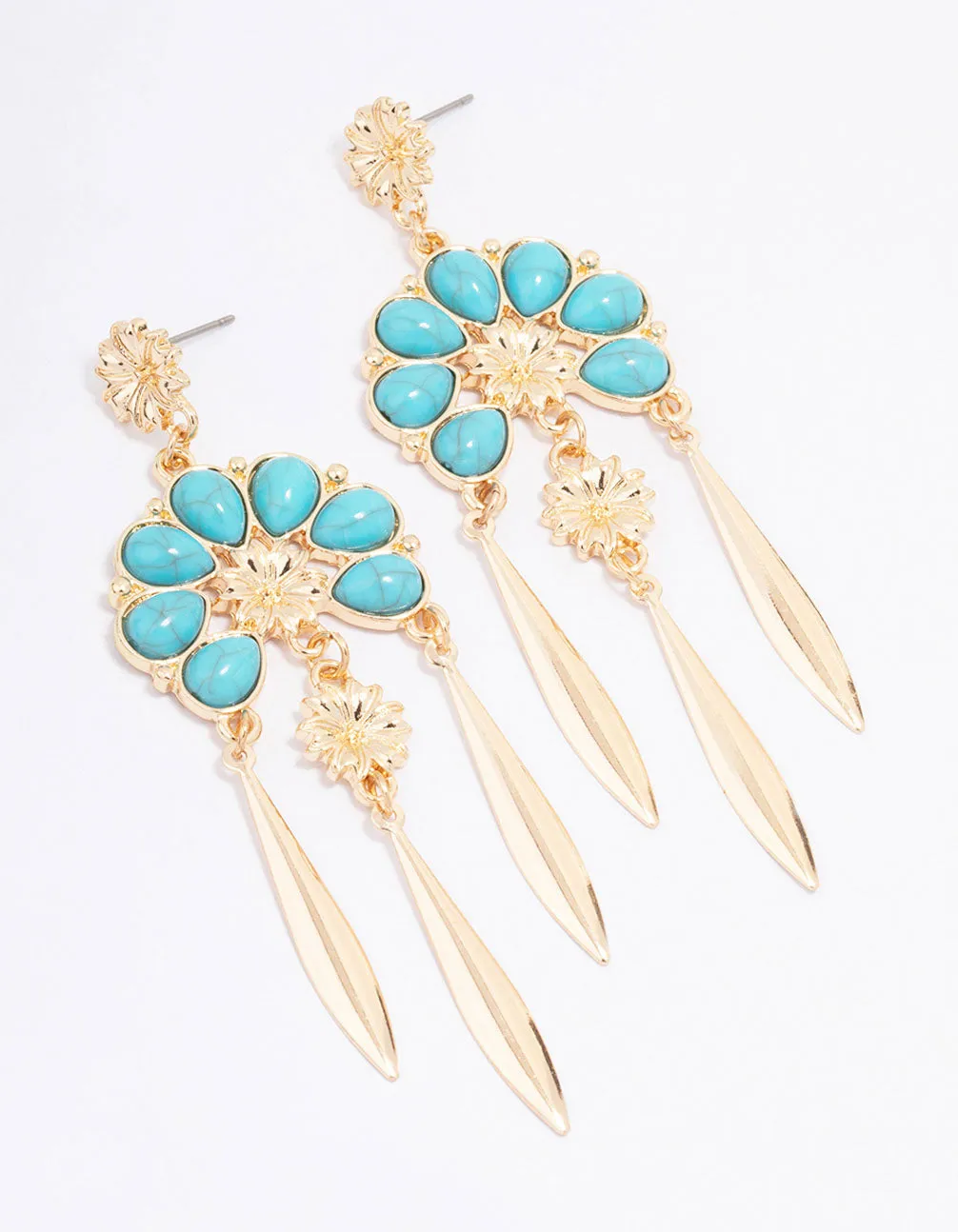 Gold Flower Tassel Drop Earrings