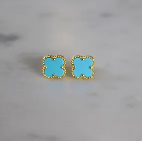 Gold Turquoise Clover Shape Studs