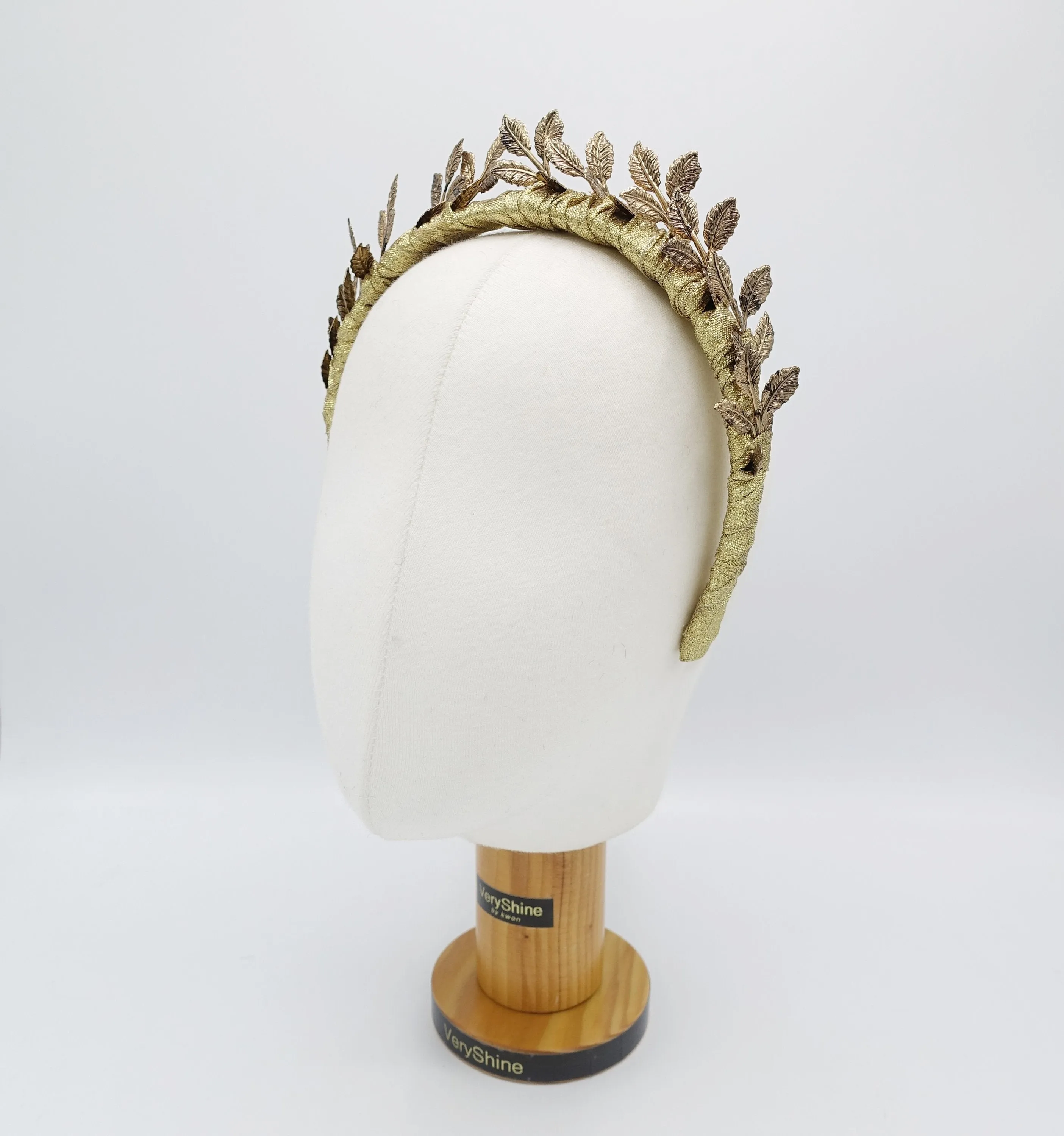 golden laurel leaves headband metallic wrap bridal hair accessory for wedding