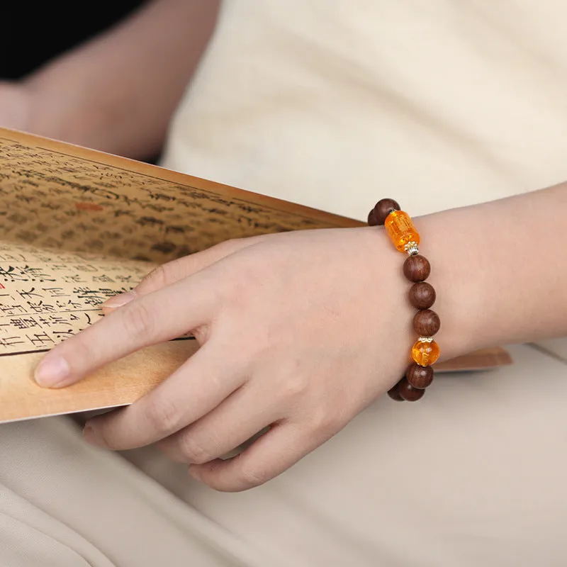 Golden Silk Bracelet with Nanmu Beads - Unisex Couple Bracelet for Tanabata Festival and Gift for Girlfriend