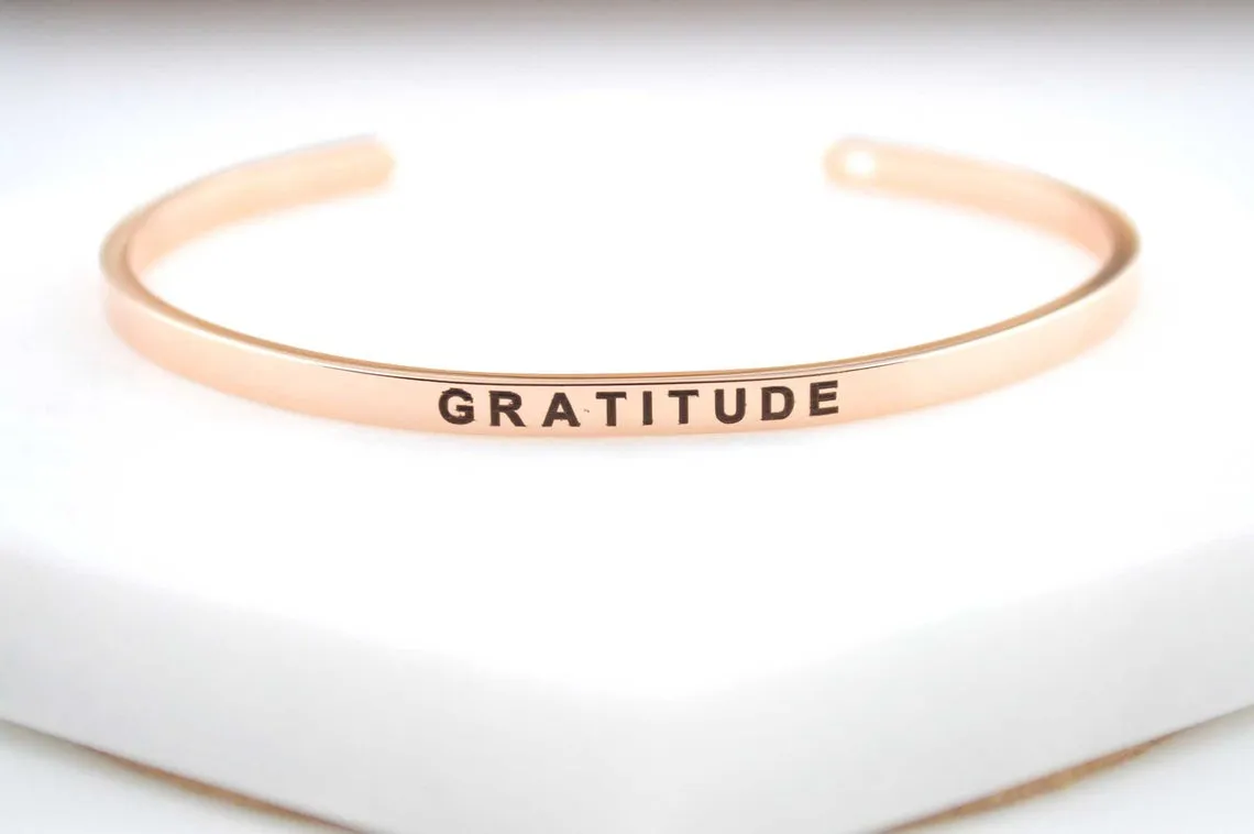 Gratitude Bracelet, Cuff Bracelet, Bracelets for Women, Engraved Bracelet, Uplifting Bracelet, Personalized Bracelet, Minimalist Bracelet