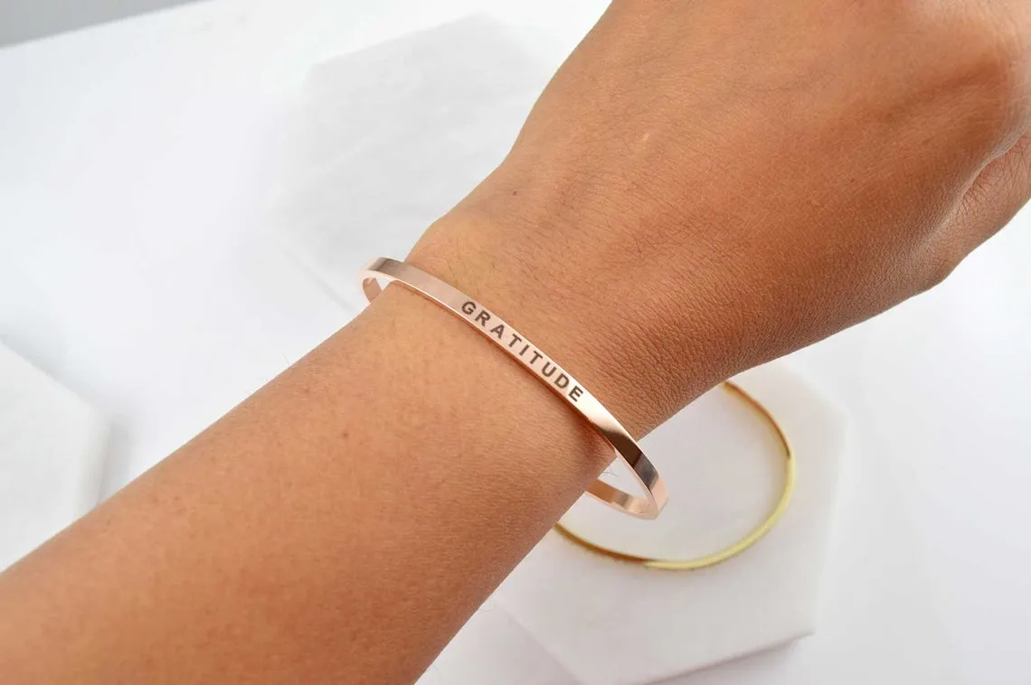 Gratitude Bracelet, Cuff Bracelet, Bracelets for Women, Engraved Bracelet, Uplifting Bracelet, Personalized Bracelet, Minimalist Bracelet