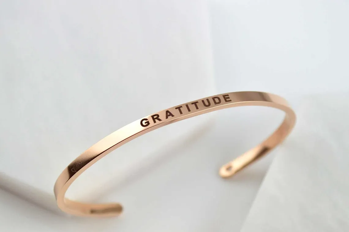 Gratitude Bracelet, Cuff Bracelet, Bracelets for Women, Engraved Bracelet, Uplifting Bracelet, Personalized Bracelet, Minimalist Bracelet