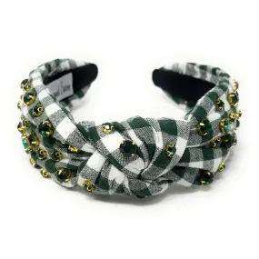 Green Gingham Jeweled Knot Headband