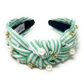 Green Stripe Knot Jeweled Headband