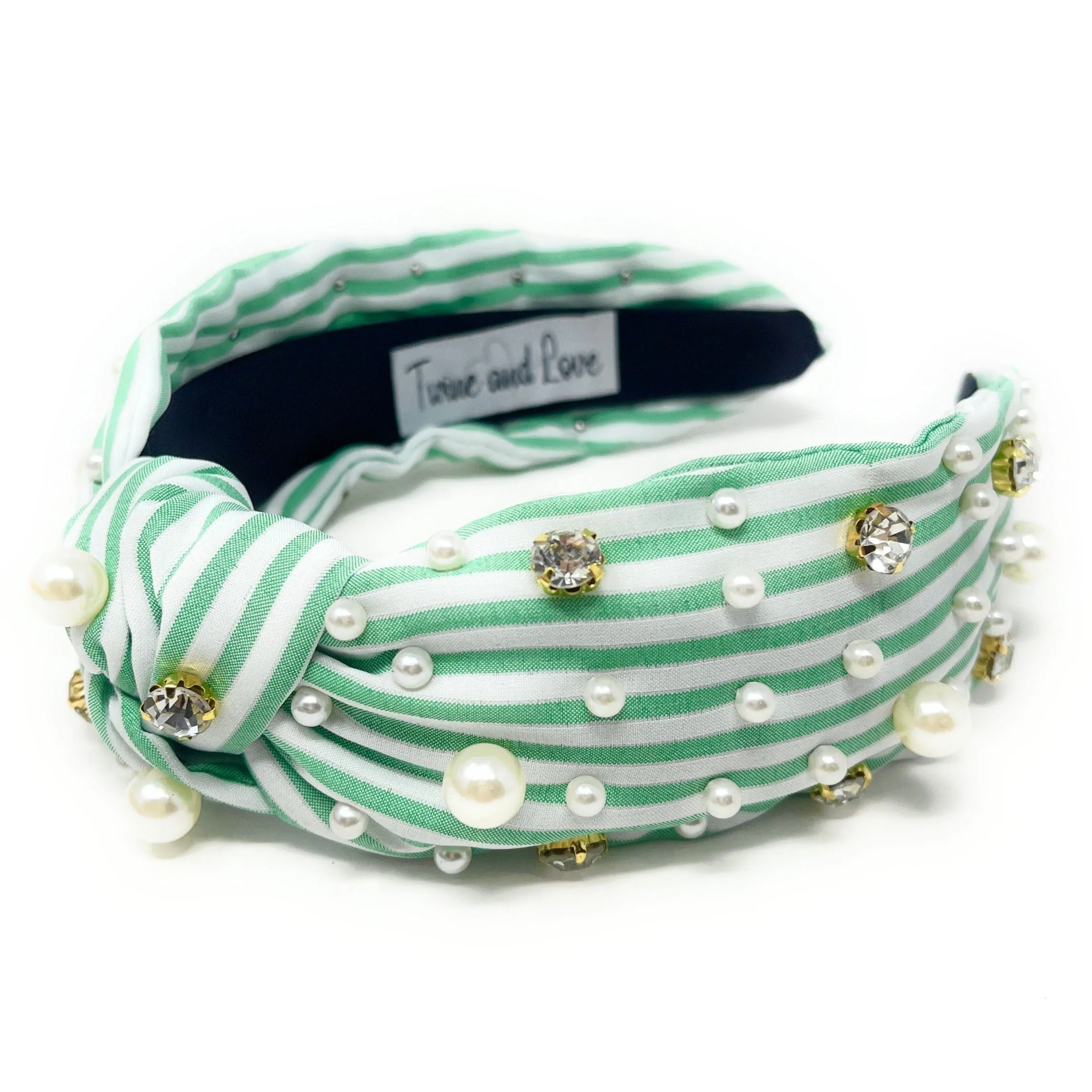 Green Stripe Knot Jeweled Headband