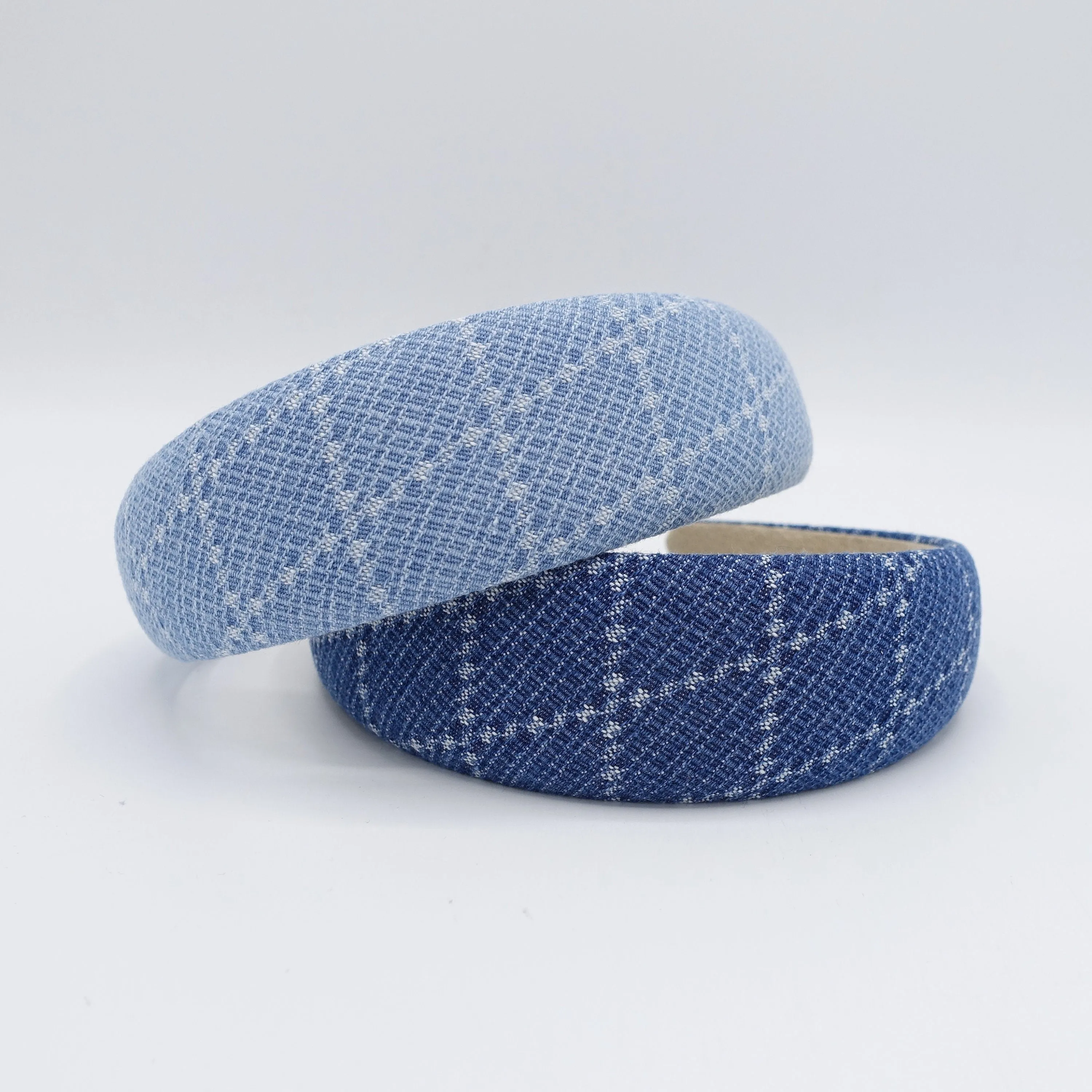 grid denim padded headband casual cotton hairband for women