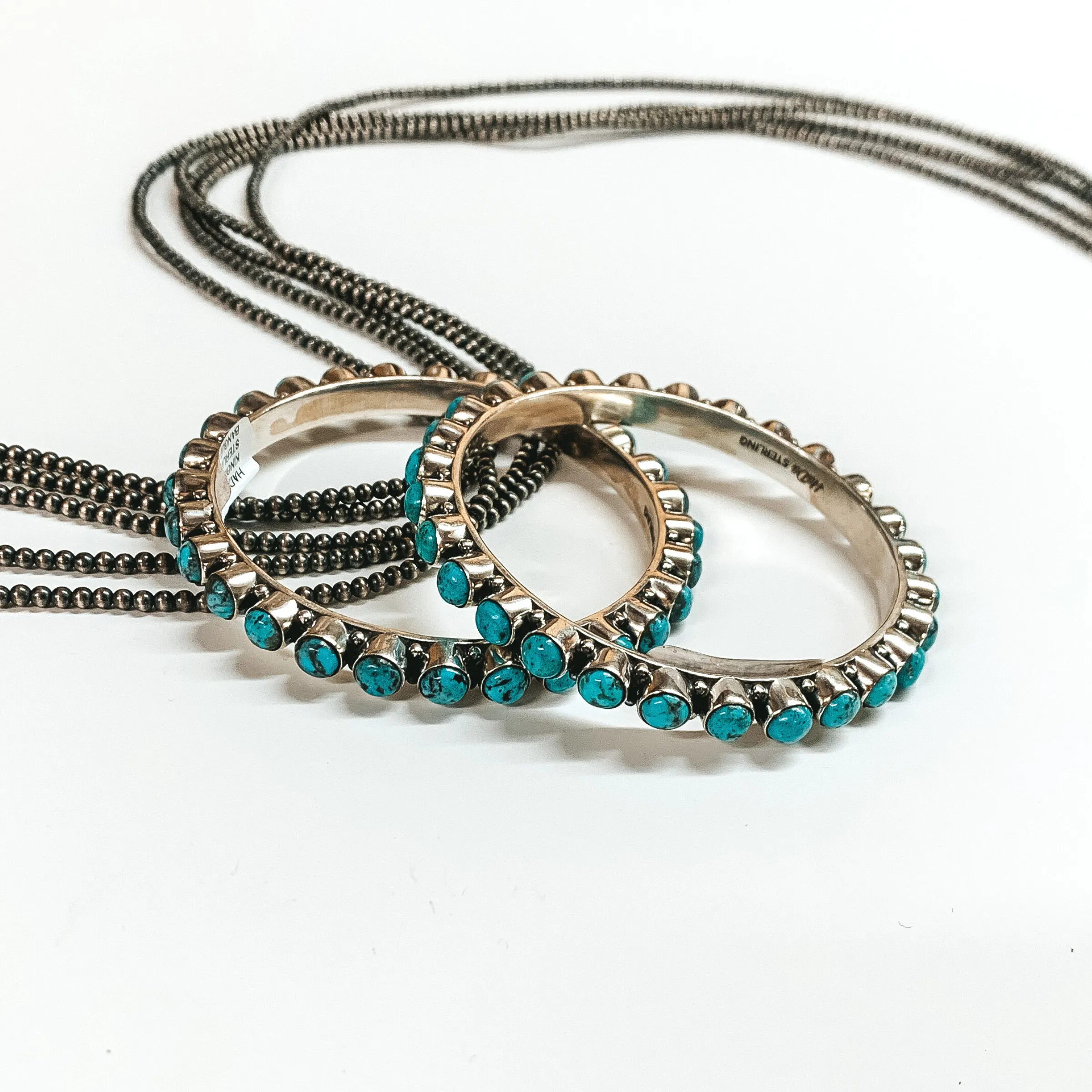 Hada Collection | Handmade Sterling Silver Bangle with Kingman Turquoise Stones