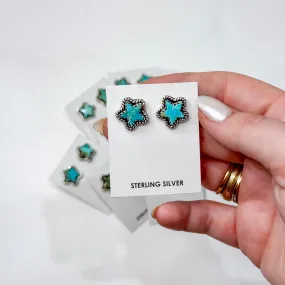 Hada Collection | Handmade Sterling Silver Star Shaped Stud Earrings with Kingman Turquoise Stones