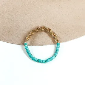 Half Rope Chain and Half Pipestone Inspired Bracelet in Gold/Turquoise