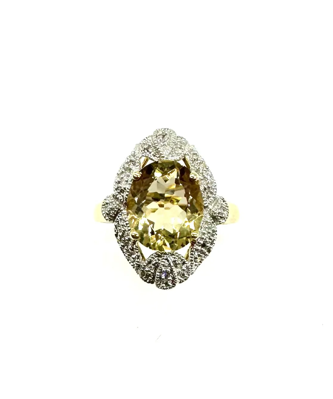 Halo Yellow Topaz Ring W/ Diamond Cluster Frame