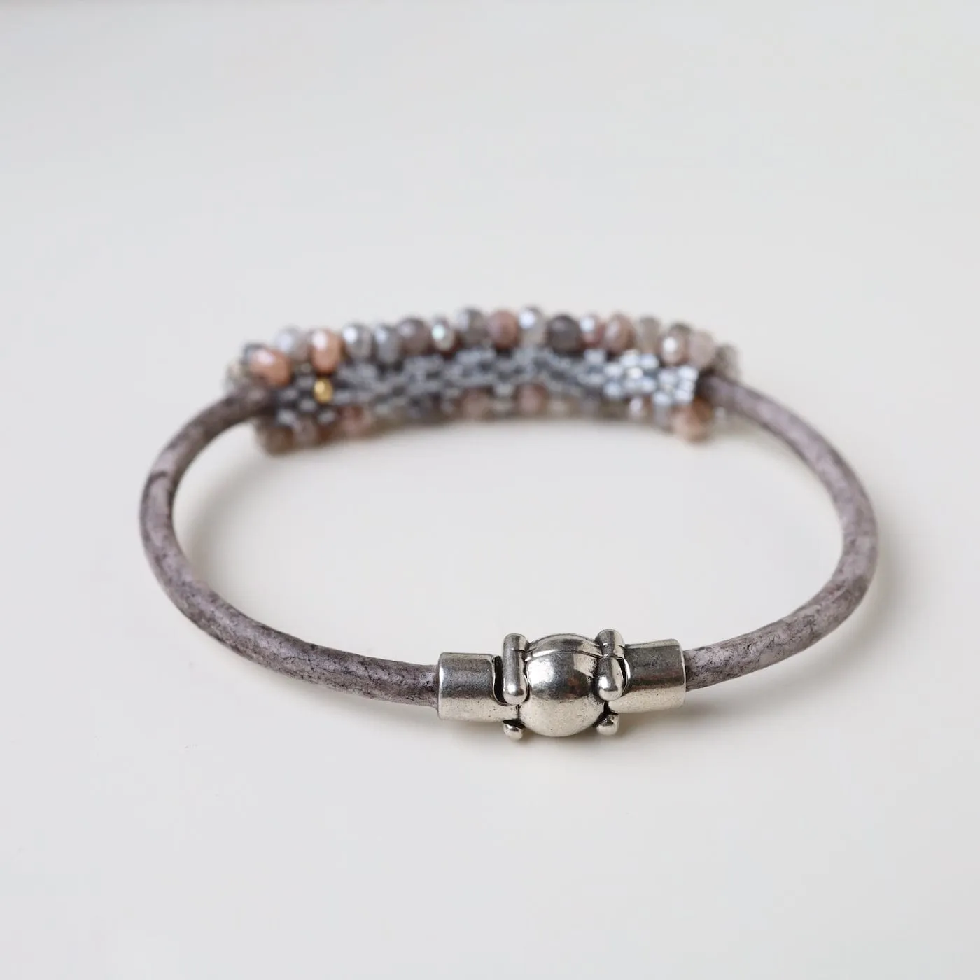 Hand Stitched Coated Peach Moonstone and Labradorite Mix Bracelet