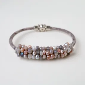 Hand Stitched Coated Peach Moonstone and Labradorite Mix Bracelet