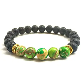 Harmony & Clarity Bracelet: Green Apple Jasper and Lava Stone - 2nd Wind