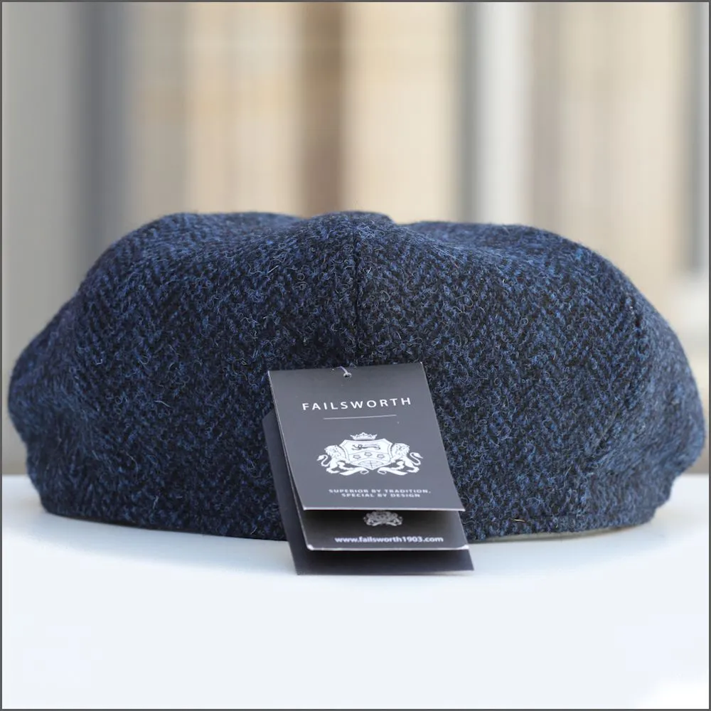 Harris Tweed  Carloway 8 Piece Blue Herringbone Cap--