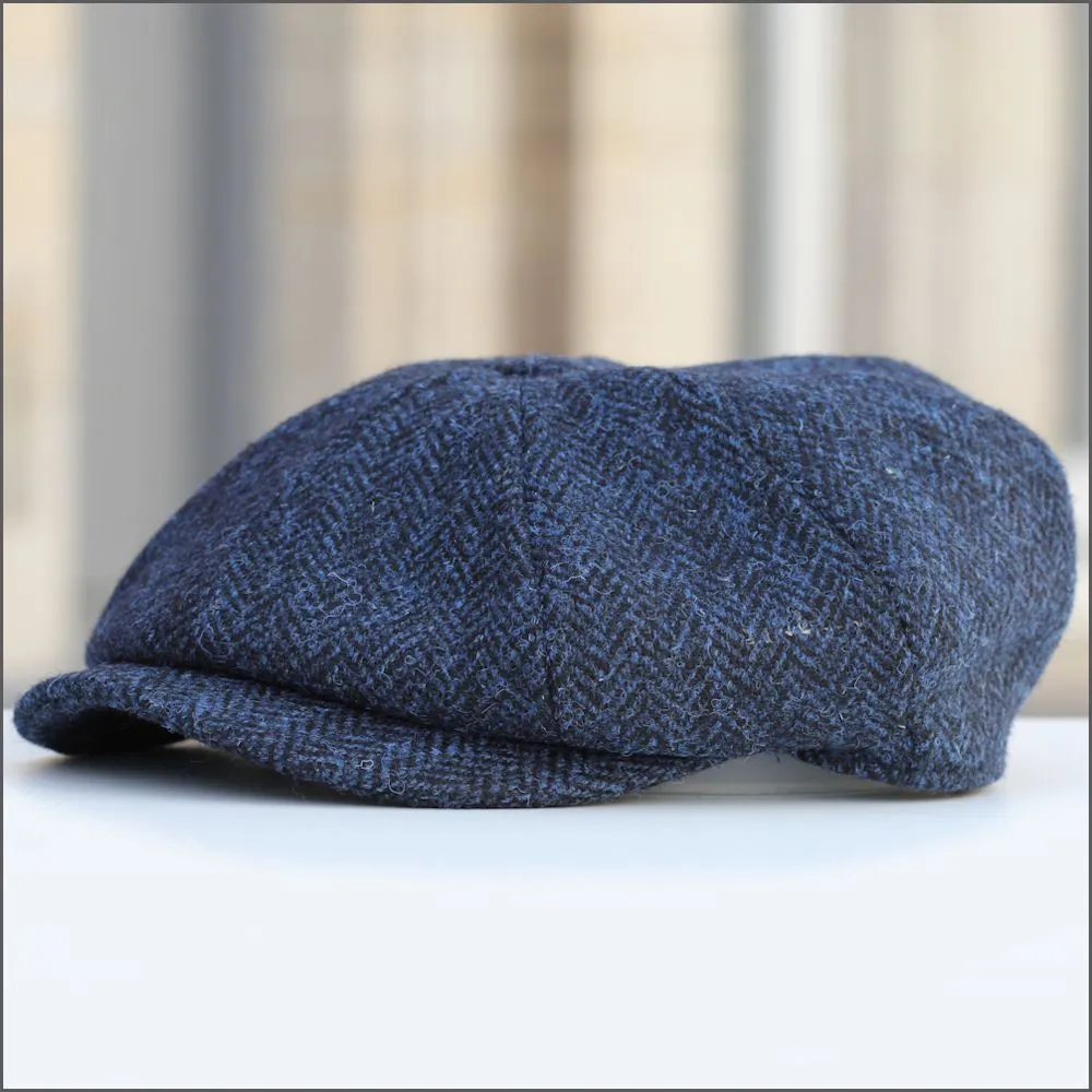 Harris Tweed  Carloway 8 Piece Blue Herringbone Cap--