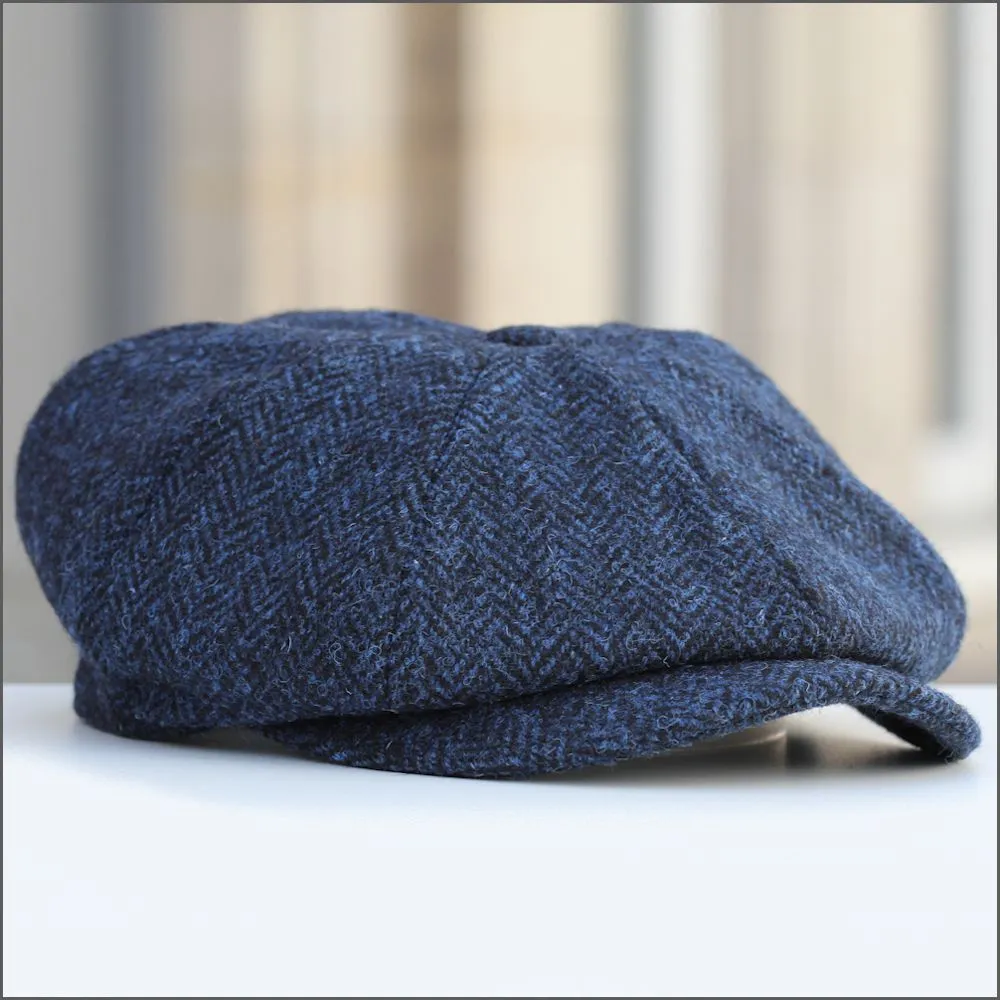 Harris Tweed  Carloway 8 Piece Blue Herringbone Cap--