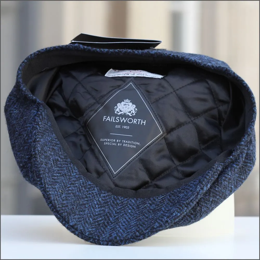 Harris Tweed  Carloway 8 Piece Blue Herringbone Cap--