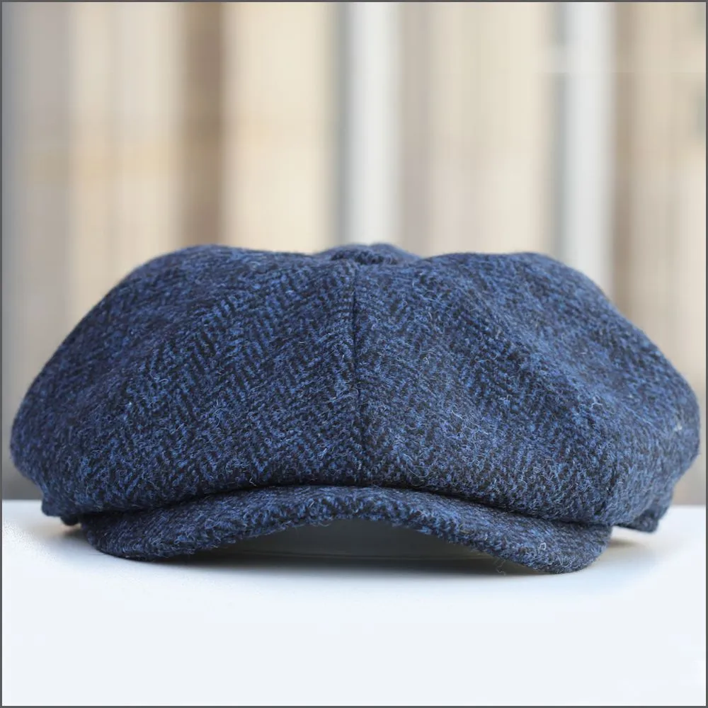 Harris Tweed  Carloway 8 Piece Blue Herringbone Cap--