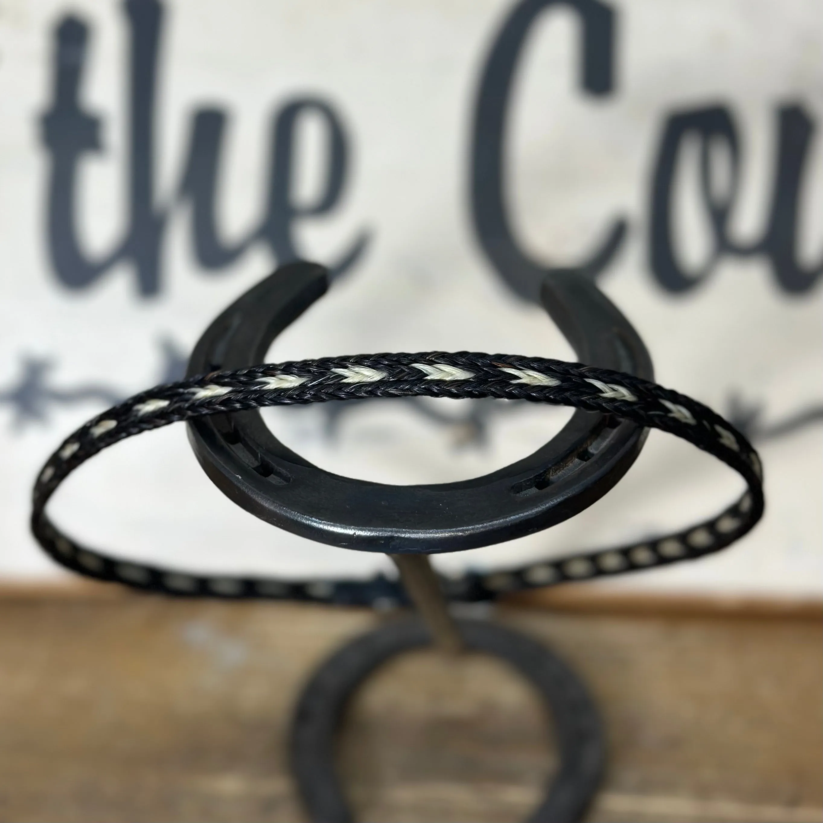 Hat Band | Horsehair 3 Strand w/ Buckle Black/White