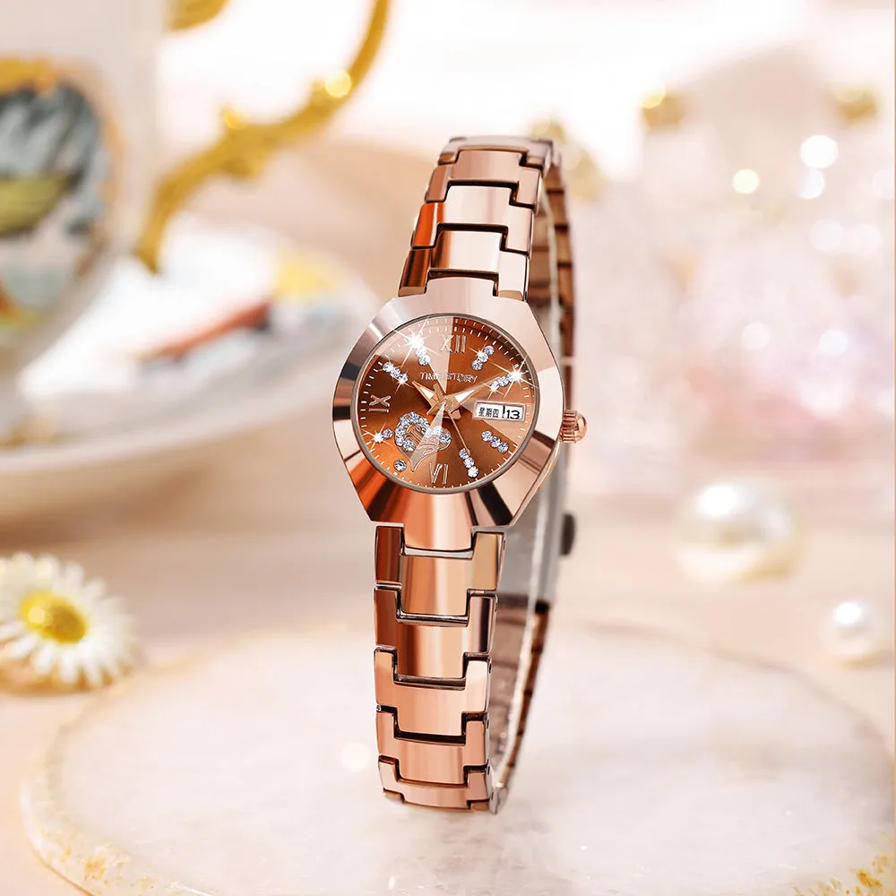 Heart-Shaped Diamond Double Calendar Women's Waterproof Quartz Watch