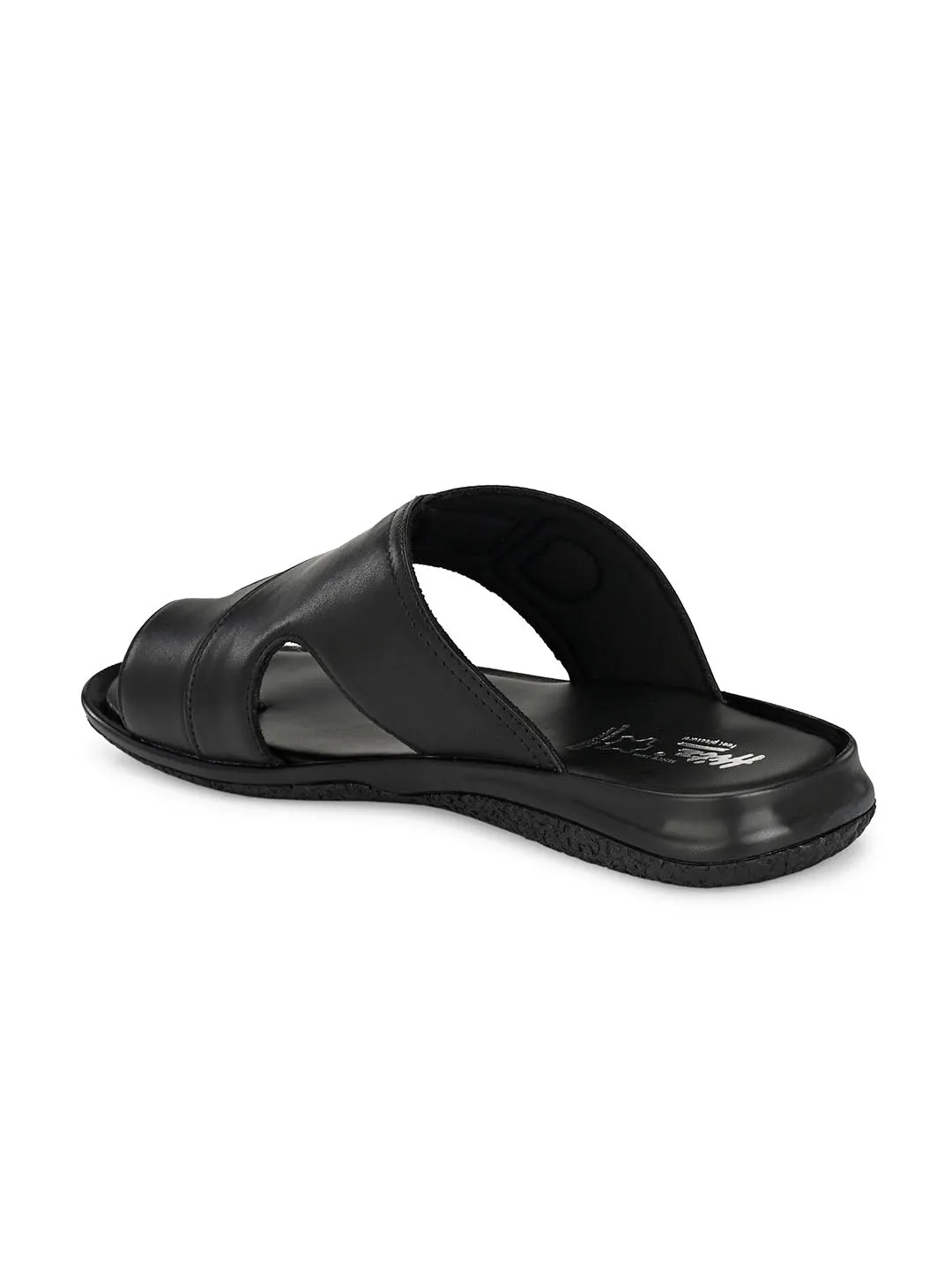 Hitz Men's Black Leather Toe Ring Slippers