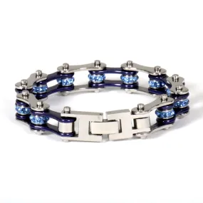 Hot Leathers JWB3101 Dark Blue Motorcycle Chain Stainless Steel Bracelets