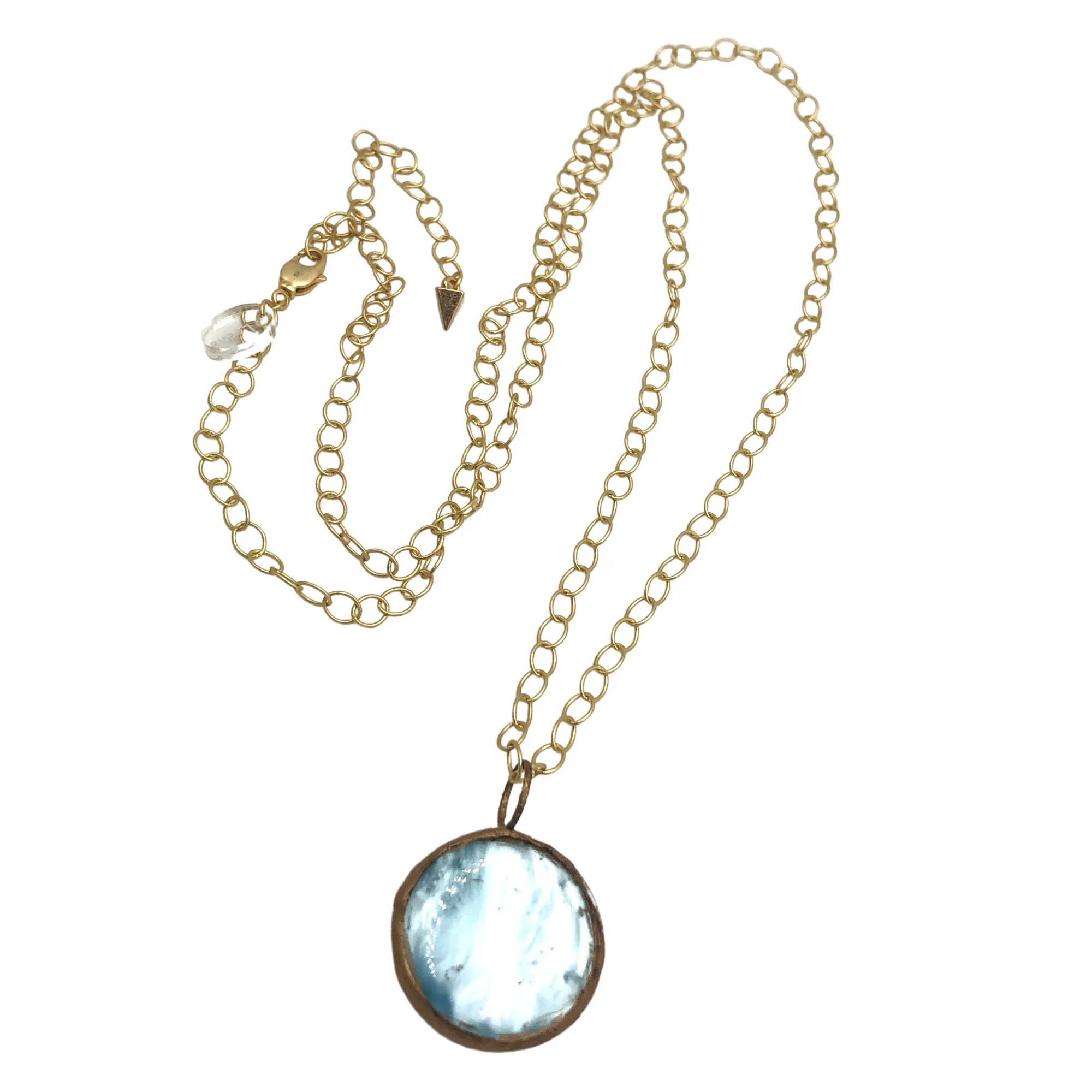 Ice Blue Marbled Moonglow GOLD Layering Necklace