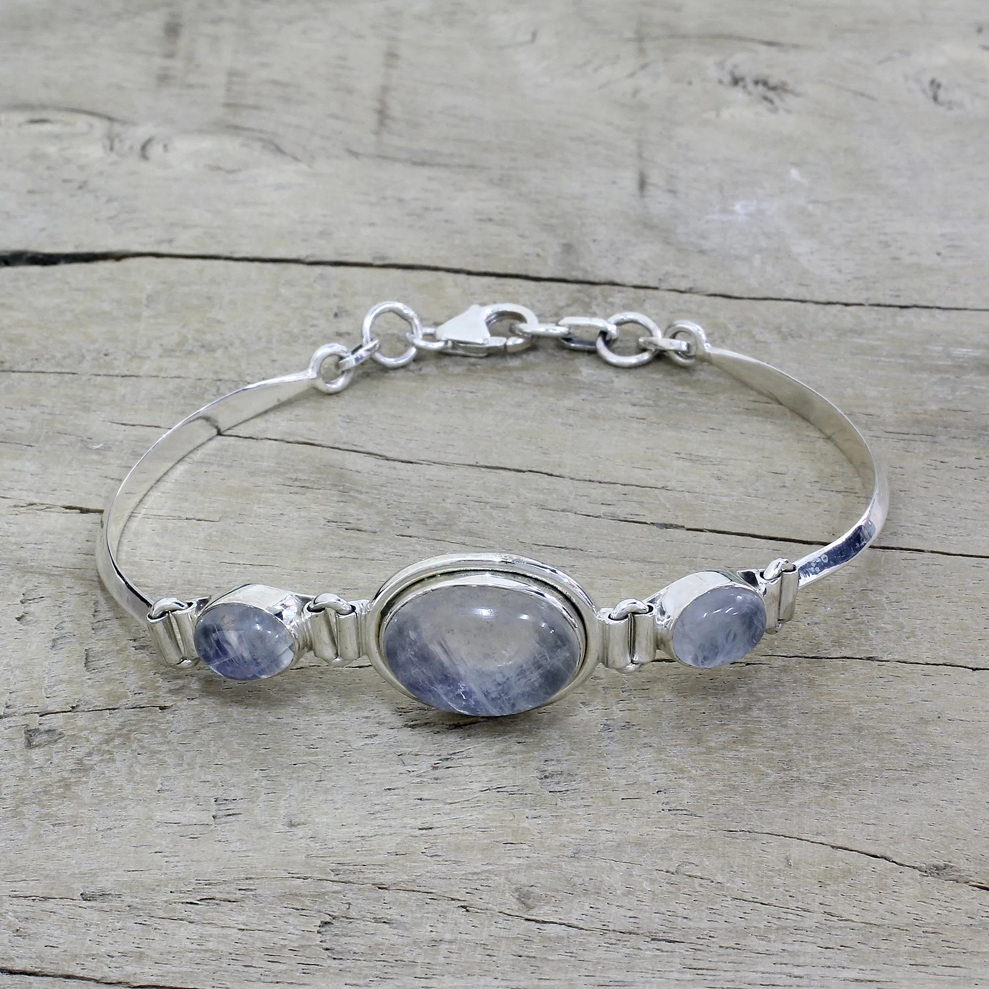 Icy Surface Rainbow Moonstone Pendant Bracelet