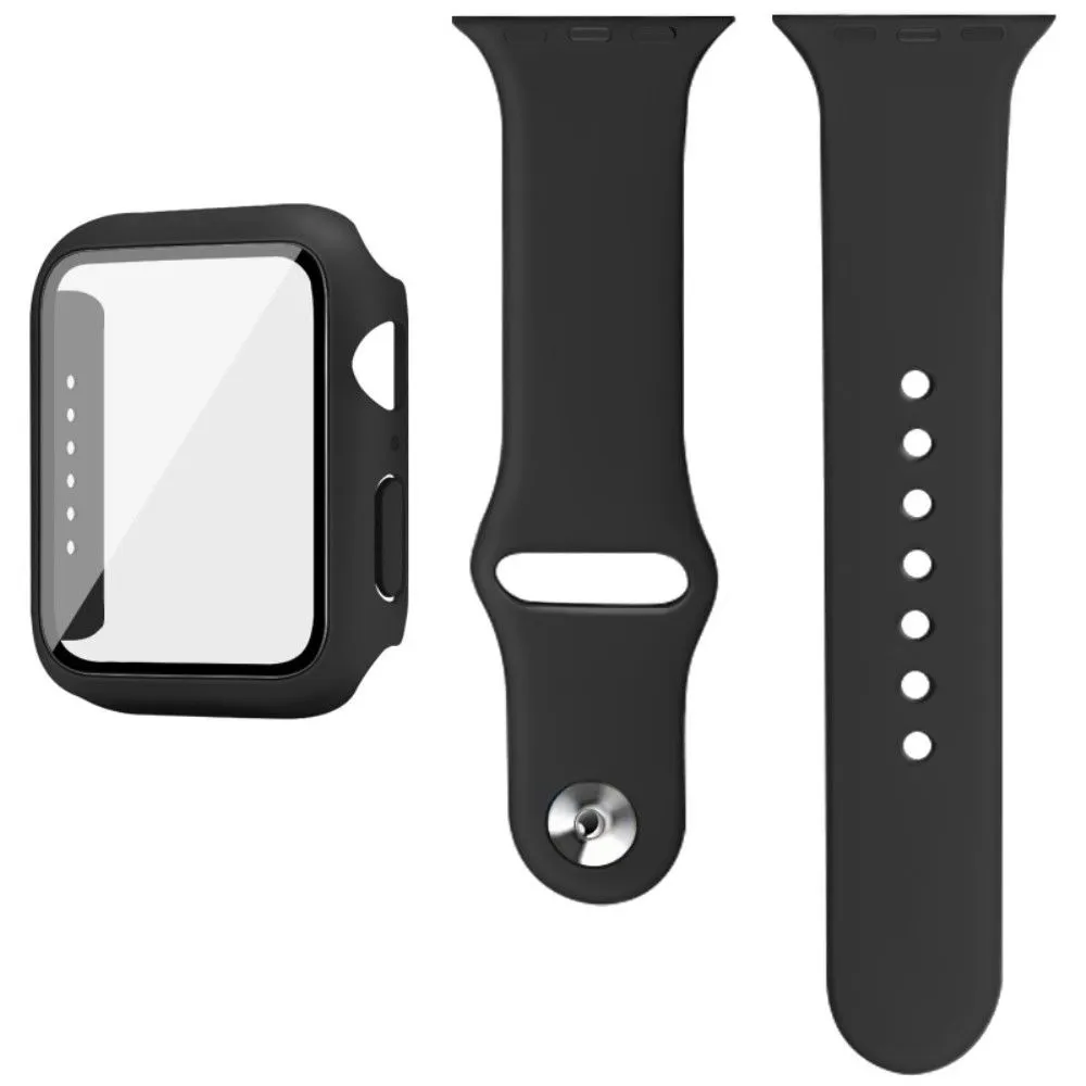 IMAK Apple Watch (40mm) silicone cover with watch strap   tempered glass - Black