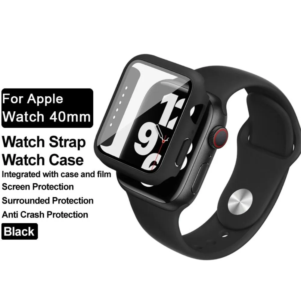 IMAK Apple Watch (40mm) silicone cover with watch strap   tempered glass - Black