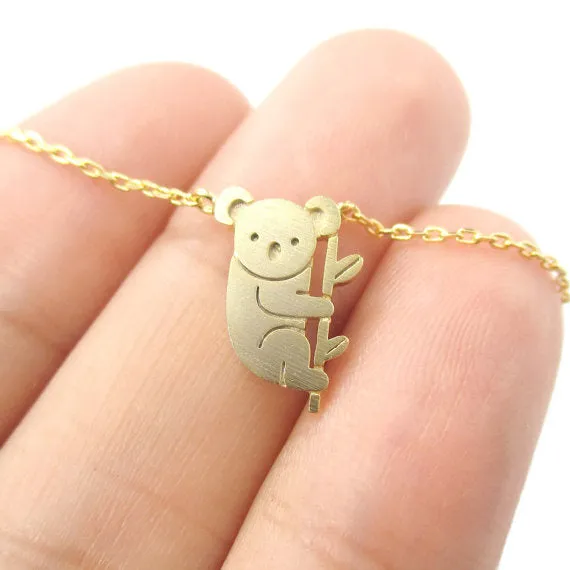 Jisensp 2017 Small Koala Bear and Branch Shaped Necklace Women Animal Charm Cute Pendant Simple Long Necklace N136