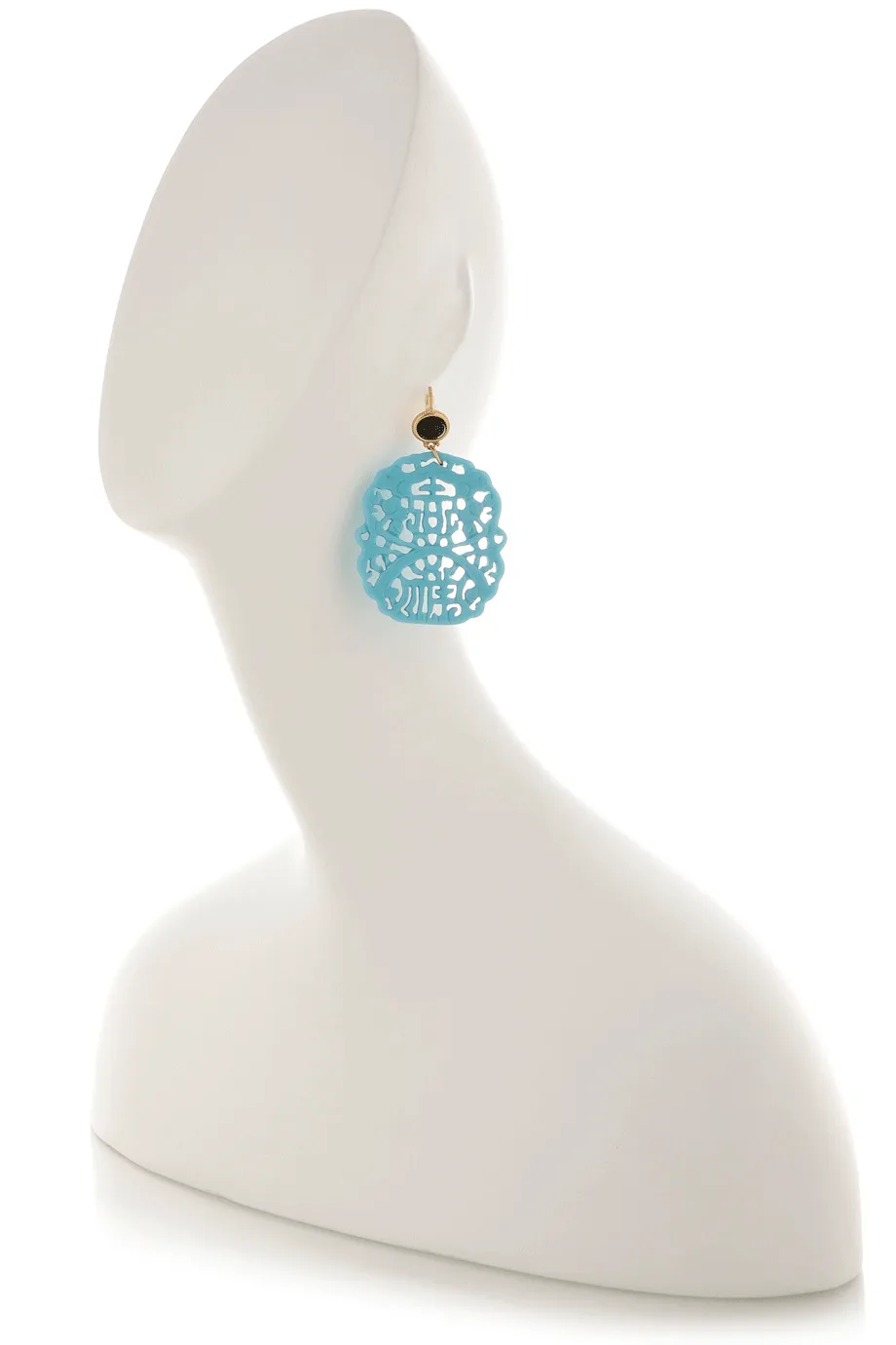 KENNETH JAY LANE BALI Turquoise Black Carved Earrings