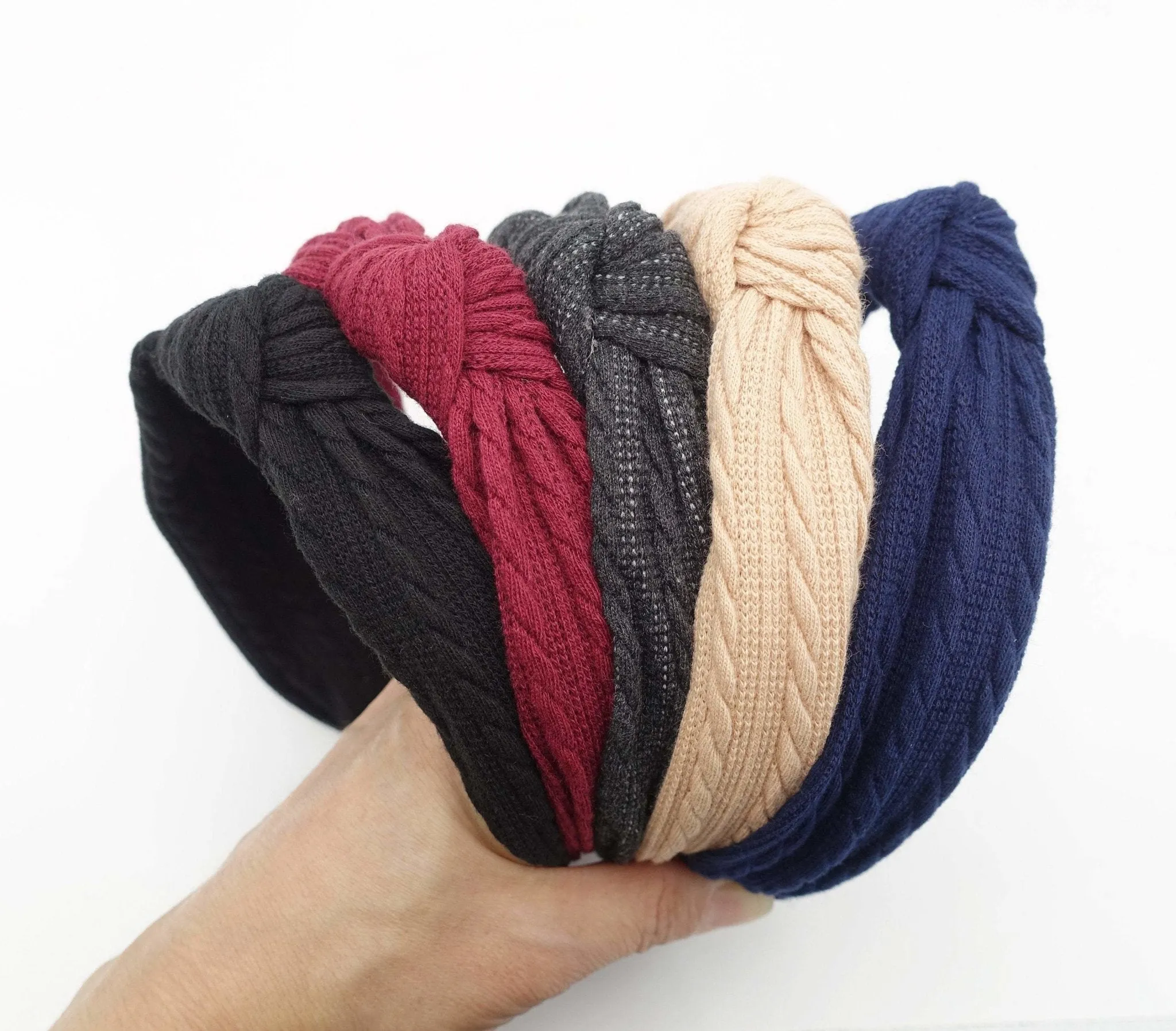 knit braided pattern headband narrow top knot hairband Fall Winter women hair accessory