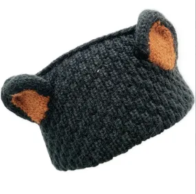 Knit Headband -Bear -Black