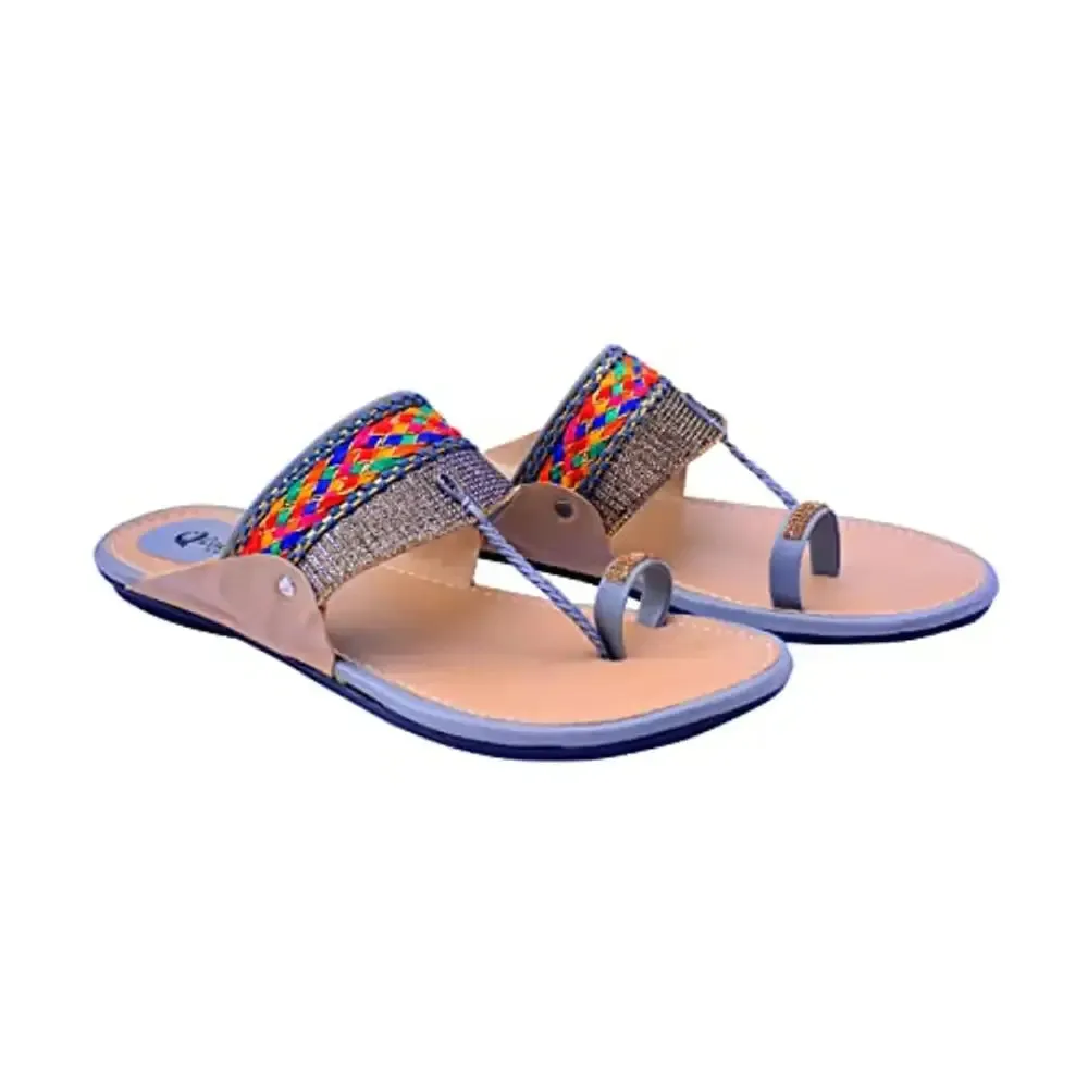 Ladies Hub Kolhapuri Chappal for Women Stylish Flat, Ethnic Slippers & Fashion Sandals Girls, Light Grey