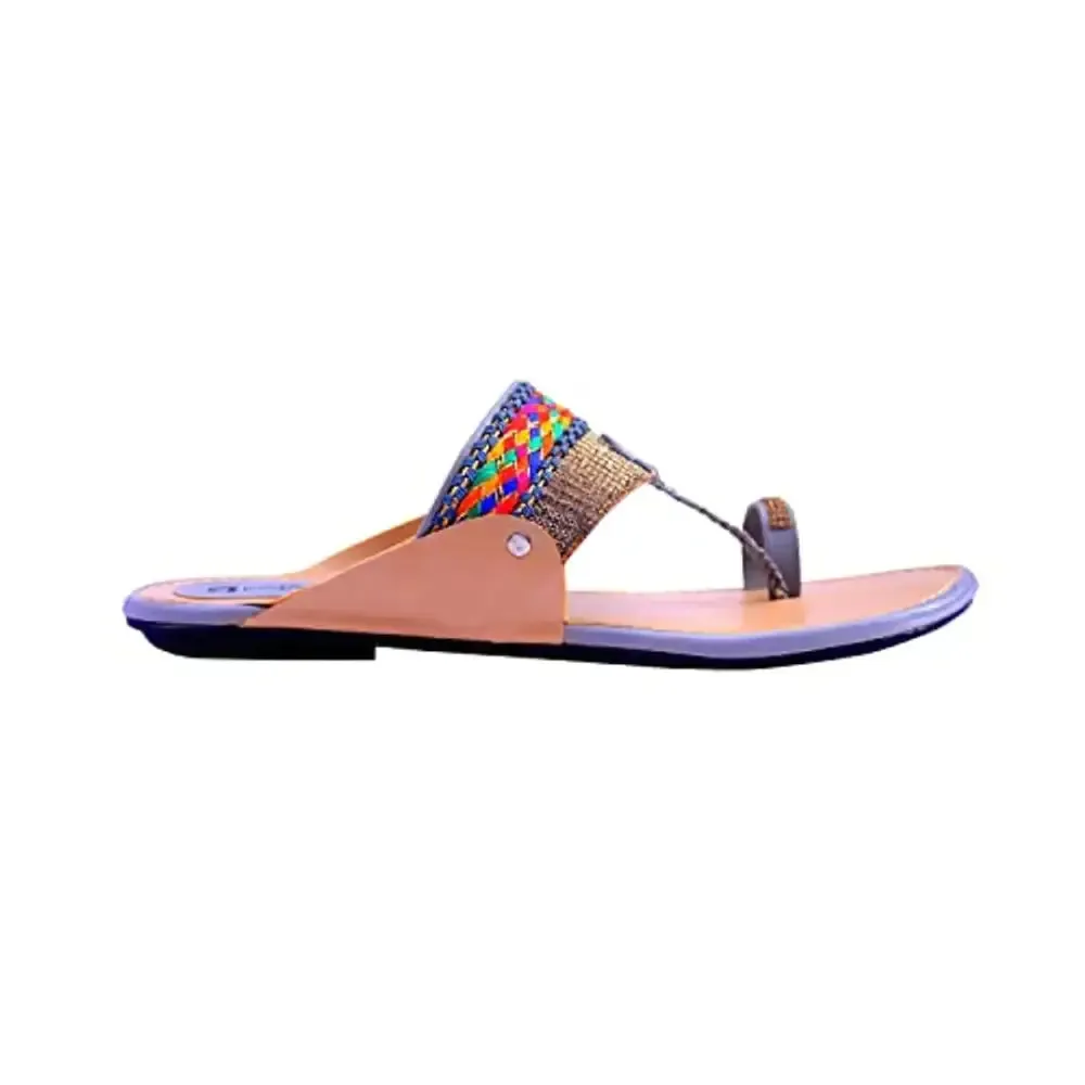 Ladies Hub Kolhapuri Chappal for Women Stylish Flat, Ethnic Slippers & Fashion Sandals Girls, Light Grey