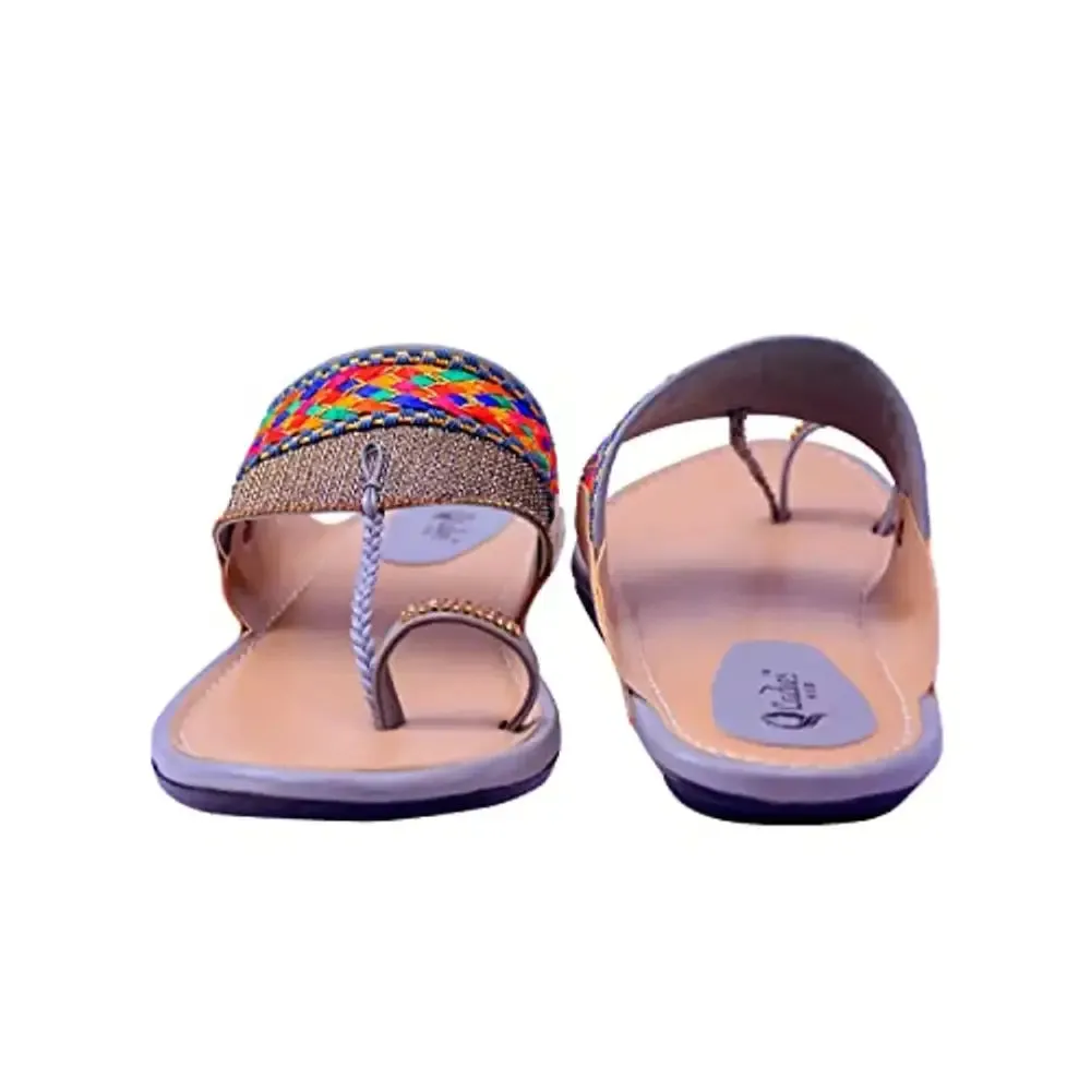 Ladies Hub Kolhapuri Chappal for Women Stylish Flat, Ethnic Slippers & Fashion Sandals Girls, Light Grey