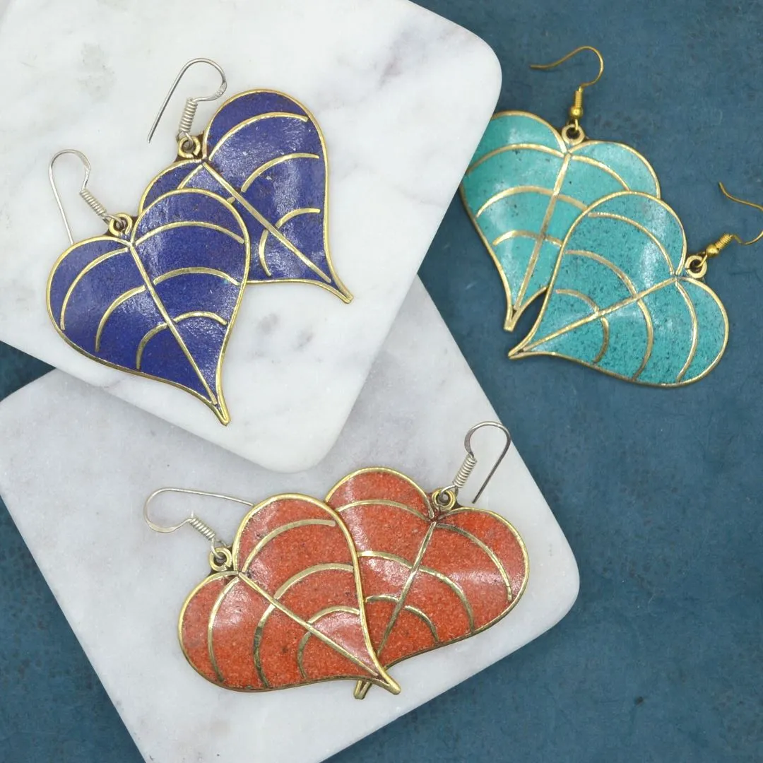 Leaf Turquoise Brass Earrings