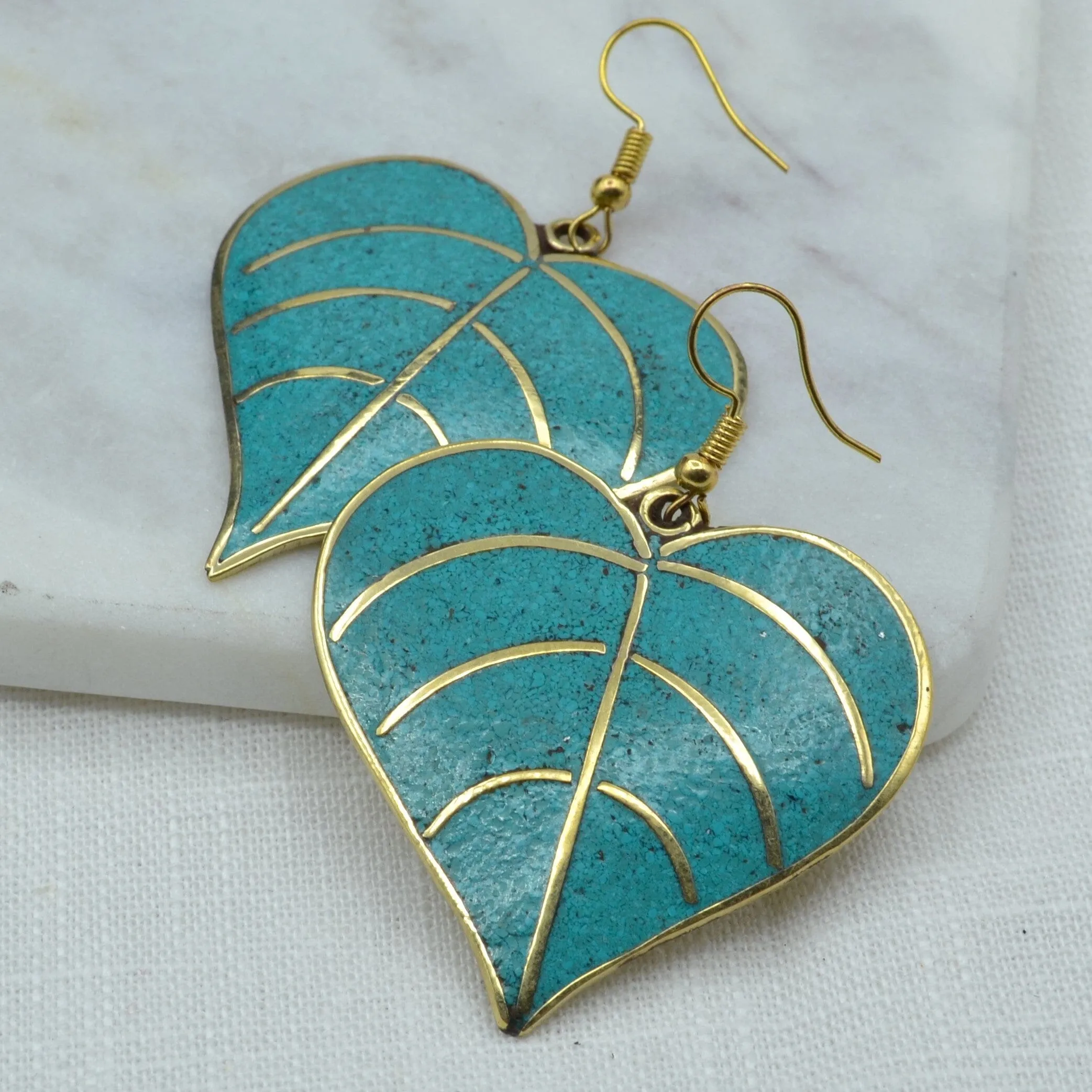 Leaf Turquoise Brass Earrings