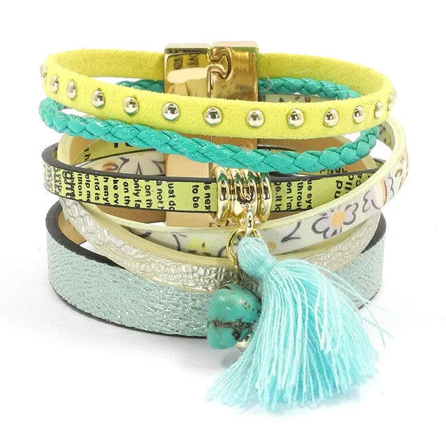 Leather bracelet 5 color 3 size women charm bracelets Bohemian bracelets & bangles Christmas gift jewelry for women