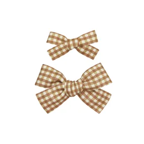 Leather - Bronze Check Bow Clip