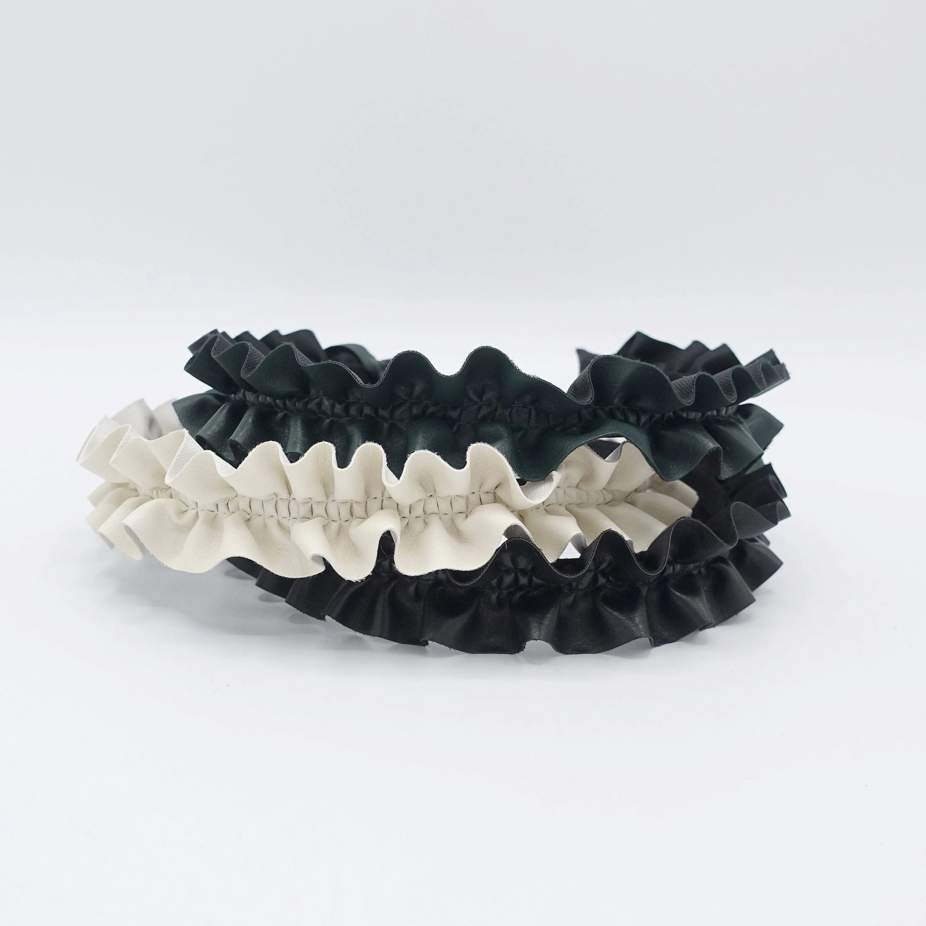 leather pleats headband narrow ruffle wave hairband