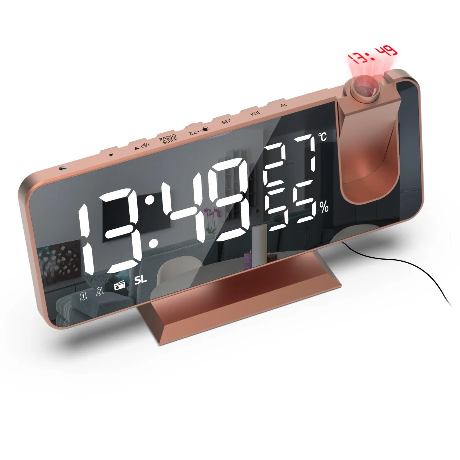 LED Digital Alarm Clock Watch Table Electronic Desktop Clocks USB Wake Up FM Radio Time Projector Snooze Function 2 Alarm