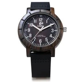 LeeEv Black Ebony Wooden Case Watches Quartz Watch Men Wristwatch Analog Nature Wood Fashion Soft Leather Wristwatches EV1875