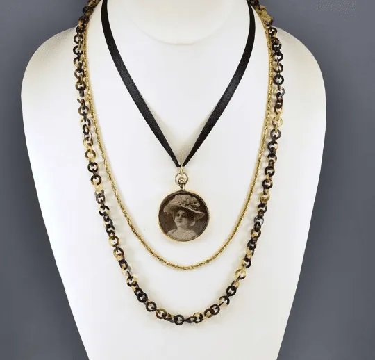 Long Antique Victorian Tortoise Shell Necklace