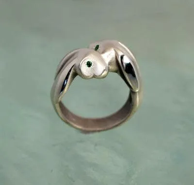 Lopp Earred Bunny Rabbit Ring Gemstone Eyes Sterling Silver