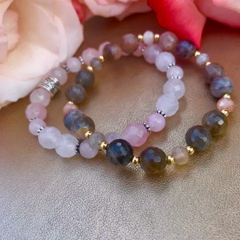 Love is All Around You: Rose Quartz, Sunstone, Moonstone Combo Bracelet