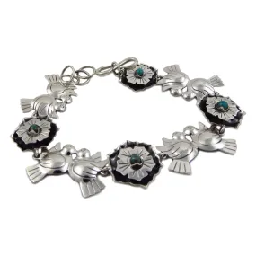 Maria Belen Sterling Silver Lovebirds and Flowers Bracelet