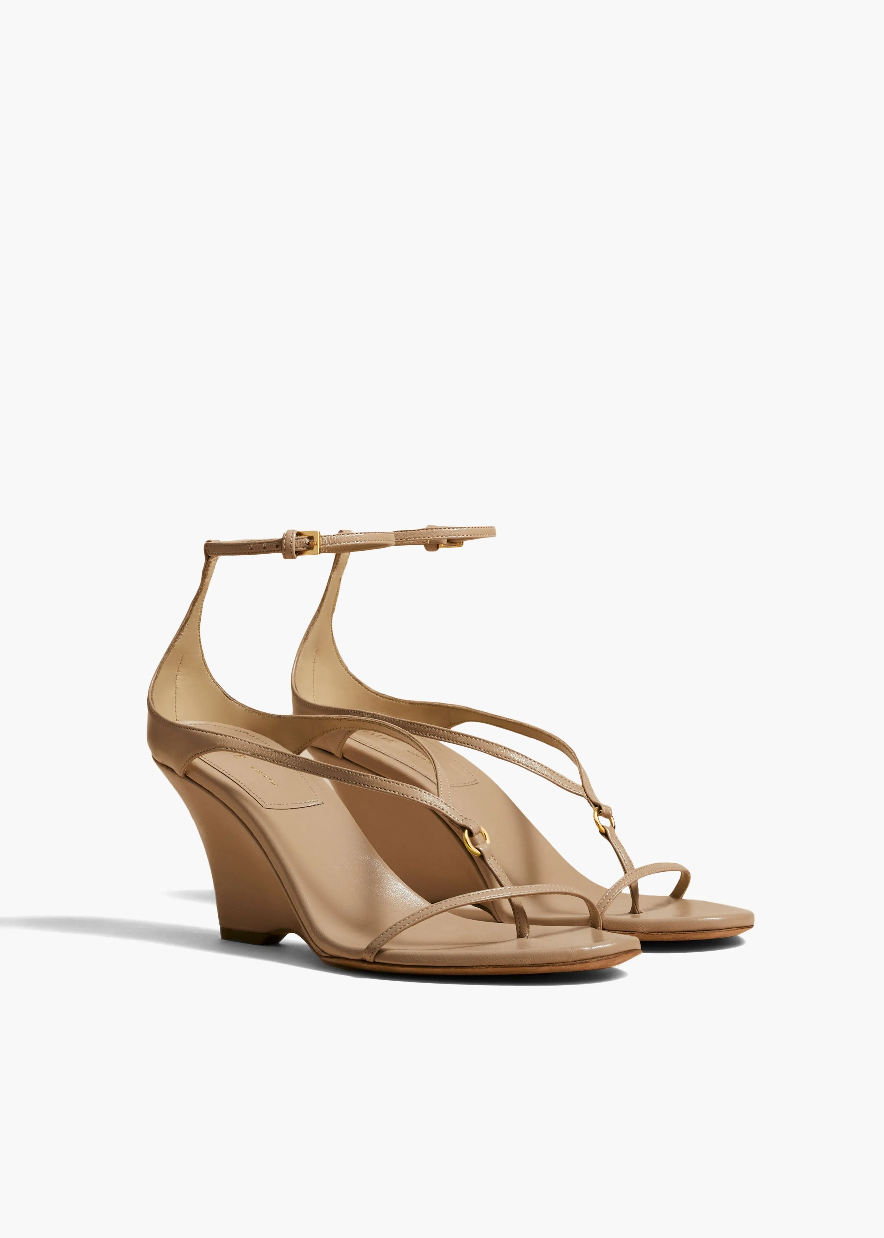 Marion Strappy Wedge Sandal in Beige Leather